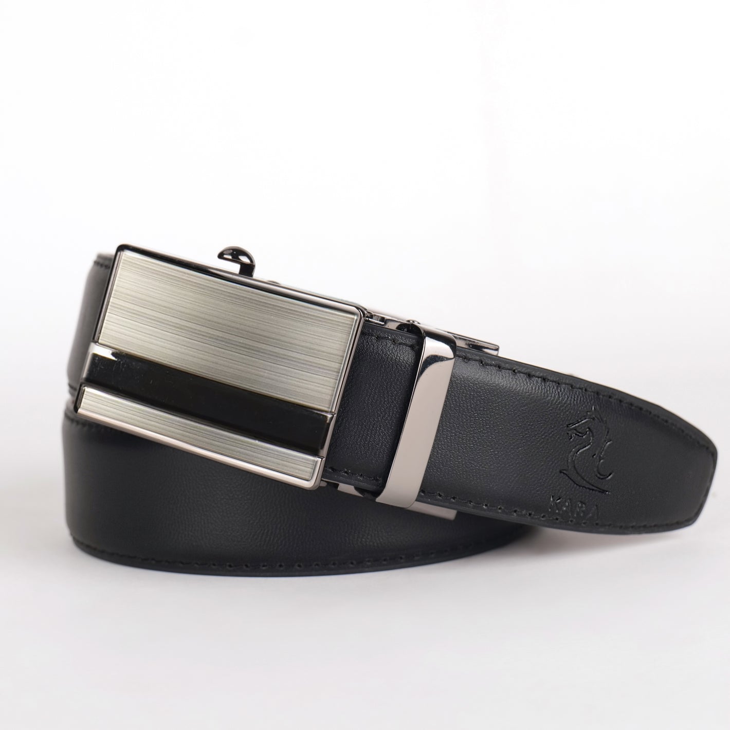 Sophisticated Black Tan Vegan Leather Auto-Lock Belt