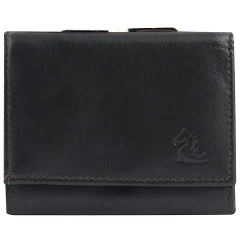 7010 Women Black Leather Wallet I Genuine Leather Ladies Purse Visiting Card Holder - Wallet for Women I Trifold Clutch
