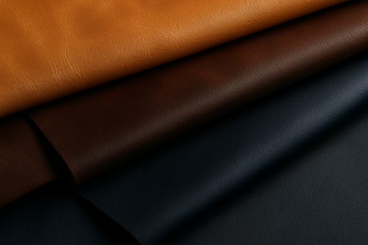 KARA Couture Leather Collection featuring luxurious shades of Brown, Tan, Navy Blue, and Black, highlighting premium quality and timeless elegance.