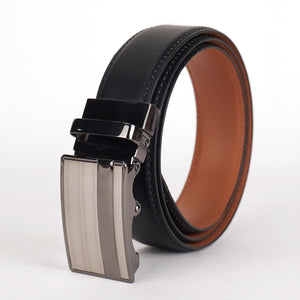 Sophisticated Black Tan Vegan Leather Auto-Lock Belt