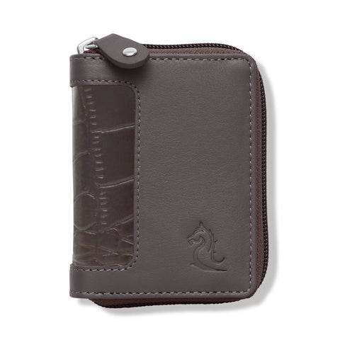 14121 Unisex Debit Card Holder Genuine Leather Embossed Design Multiple Slots Zipper Credit Cardholder