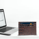 10119 Croco Brown Leather Card Holder for Men and Women