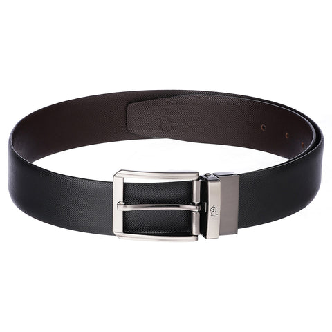 4116 Black & Brown Reversible Textured Leather Belt for Men