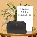 Malia Black Leather Wash Bag for Men and Women