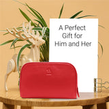 Malia Red Leather Wash Bag for Men and Women